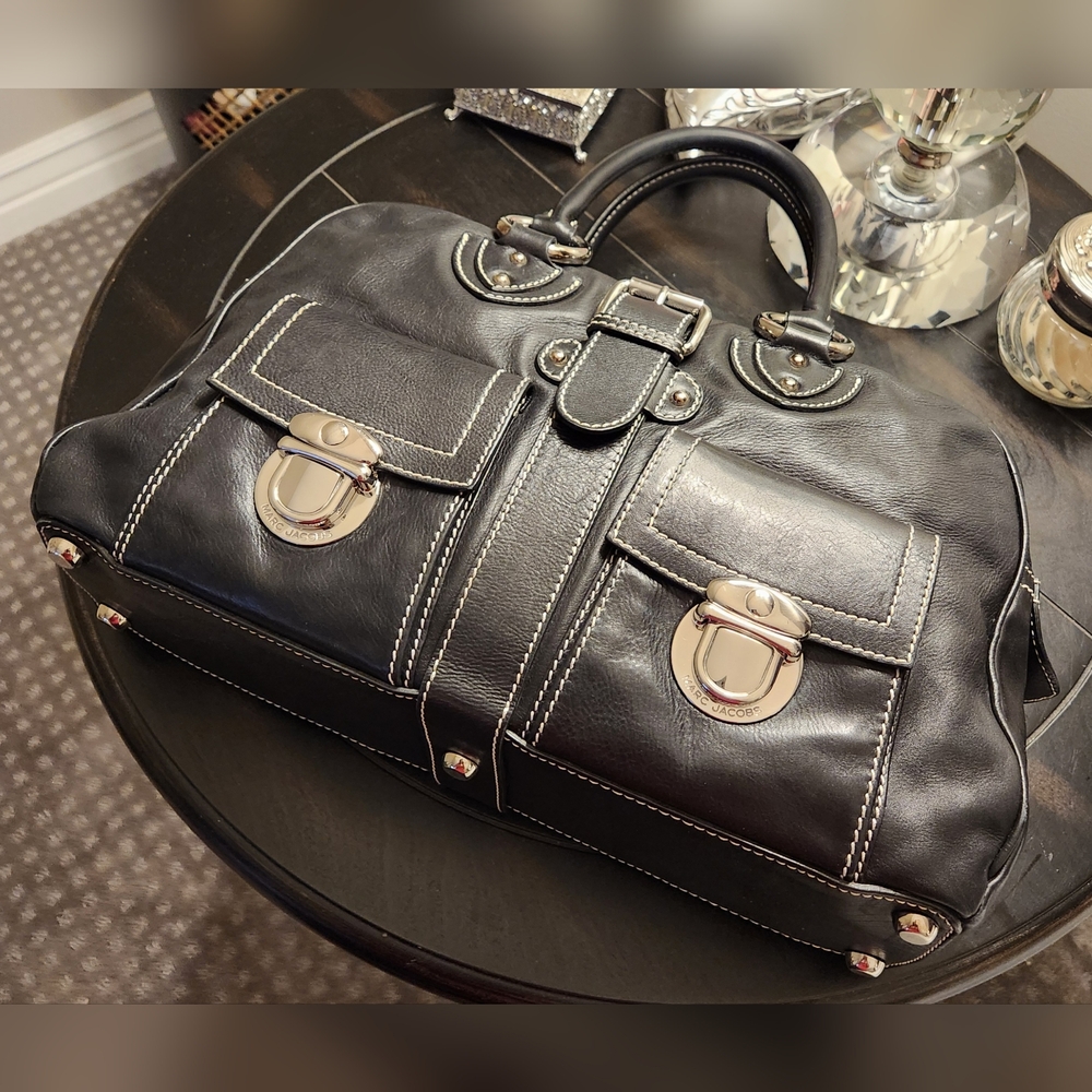 Marc Jacobs Black Leather Satchel with Silver Details - Picture 7 of 16